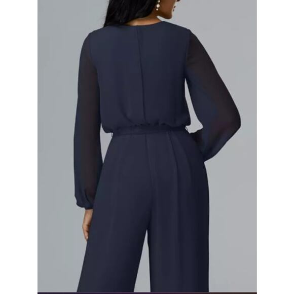 AW BRIDAL 14 1X plus dark navy blue Roxanne party Wide Leg Jumpsuit NEW 0B19 - Picture 2 of 5